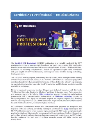 Certified NFT Professional (CNFTP) - 101 Blockchains