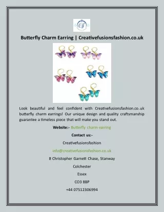 Butterfly Charm Earring  Creativefusionsfashion.co.uk