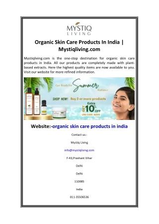 Organic Skin Care Products In India Mystiqliving.com