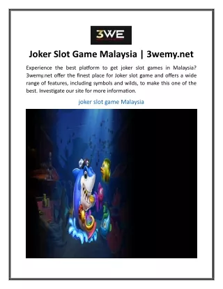 Joker Slot Game Malaysia  3wemy.net