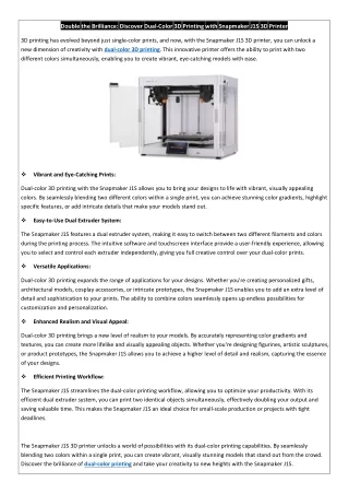Double the Brilliance Discover Dual-Color 3D Printing with Snapmaker J1S 3D Printer