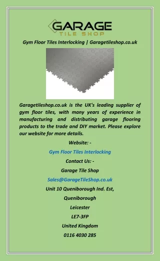 Gym Floor Tiles Interlocking  Garagetileshop.co.uk