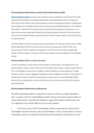 API Intermediates Market Destine to Reach USD 37,423.56 million by 2028