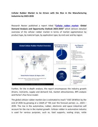 Cellular Rubber market Remarkable Revenues by 2023-2035