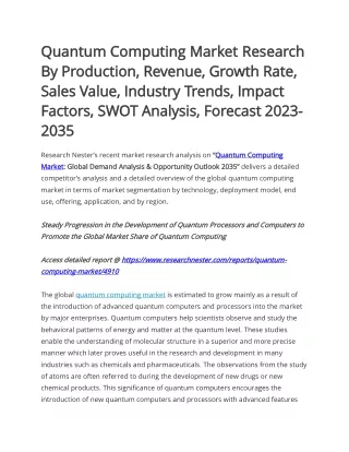 Quantum Computing Market Impact Factors, SWOT Analysis, Forecast 2035