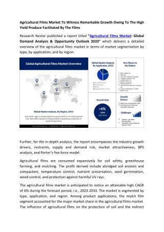 Agricultural Films Market Statistics By Key Manufacturers 2023 to 2033