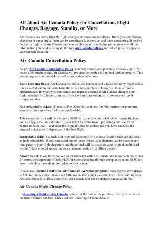 Air Canada Cancellation, Flight Changes & More Policies