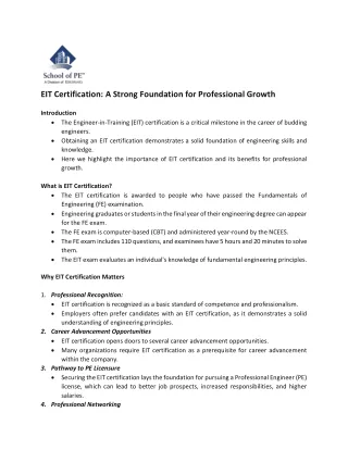 EIT Certification  A Strong Foundation for Professional Growth