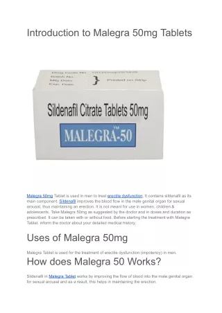 Malegra 50mg Tablets