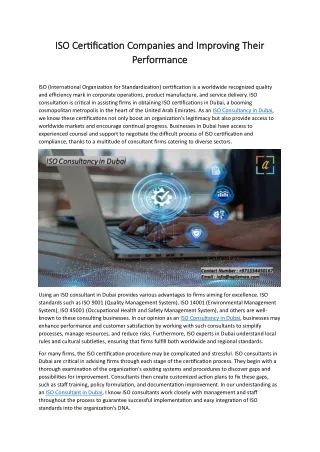 ISO Certification Companies and Improving Their Performance