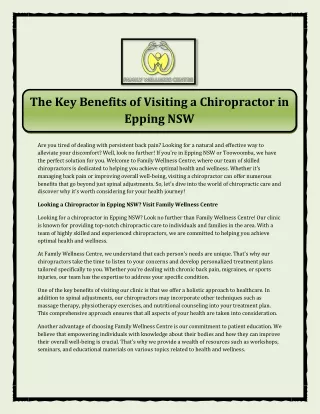 The Key Benefits of Visiting a Chiropractor in Epping NSW