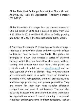 Global Plate Heat Exchanger Market Size