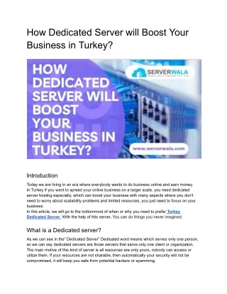 How Dedicated Server will Boost Your Business in Turkey