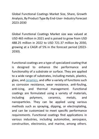 Global Functional Coatings Market Size