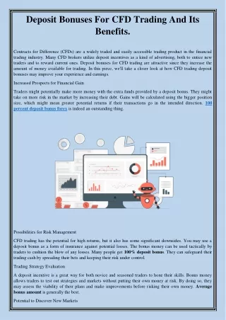 Deposit bonuses for CFD trading and its benefits