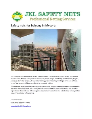 safety nets for balcony in Mysore