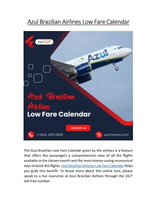 Azul Brazilian Airlines Low Fare Calendar |  1-845-459-2806