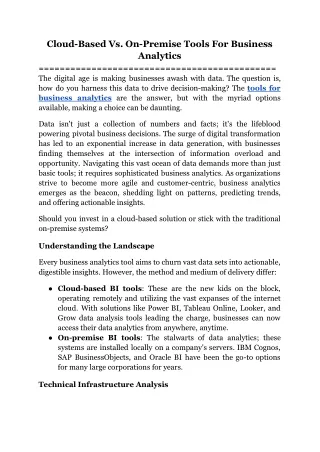 Cloud-Based Vs. On-Premise Tools For Business Analytics