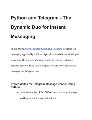 Python and Telegram - The Dynamic Duo for Instant Messaging
