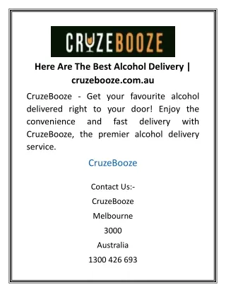 Here Are The Best Alcohol Delivery cruzebooze.com.au