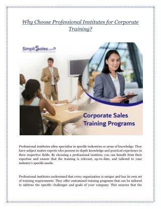 Why Choose Professional Institutes for Corporate Training?