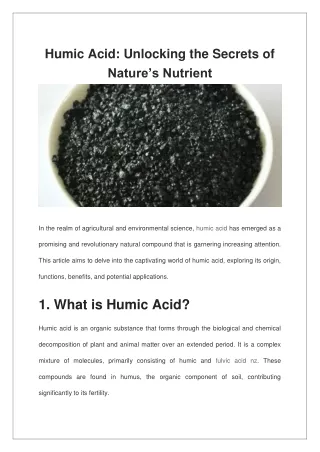 Humic Acid Unlocking the Secrets of Nature’s Nutrient