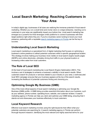 Local Search Marketing: Reaching Customers in Your Area