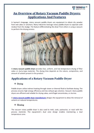 Application And Feature of Rotary Vacuum Paddle Dryer