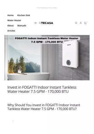 FOGATTI Indoor Instant Tankless Water Heater 7.5 GPM - 170,000 BTU