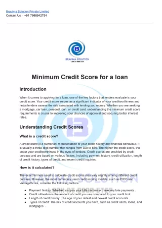 Minimum Credit Score for a loan