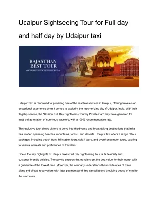 Udaipur Sightseeing Tour for Full day and half day by Udaipurtaxi