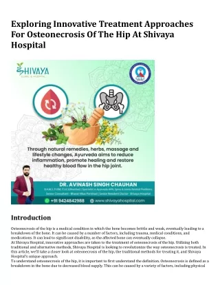 Exploring Innovative Treatment Approaches For Osteonecrosis Of The Hip At Shivaya Hospital