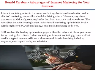 Ronald Carabay - Advantages of Internet Marketing for Your Business