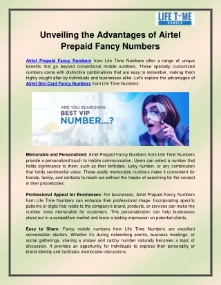 Airtel Prepaid Fancy Numbers