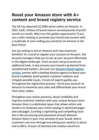 Boost your Amazon store with A  content and brand registry service