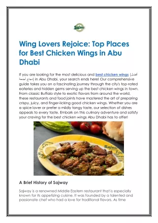 Wing Lovers Rejoice - Top Places for Best Chicken Wings in Abu Dhabi