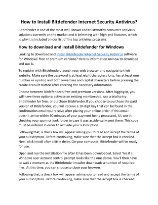 How to Install Bitdefender Internet Security Antivirus