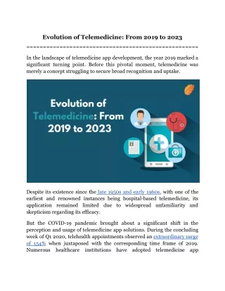 Evolution of Telemedicine: From 2019 to 2023