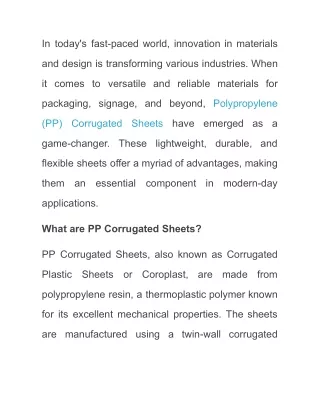 PP Corrugated Sheets_ The Versatile Solution for Packaging, Signage, and More