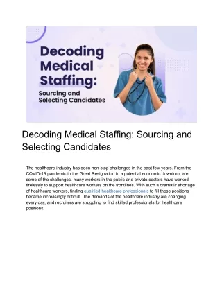 Demystifying Medical Staffing: The Process of Sourcing and Selecting Candidates