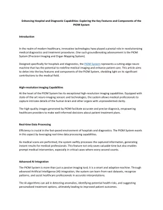 Enhancing Hospital and Diagnostic Capabilities  -Piom system