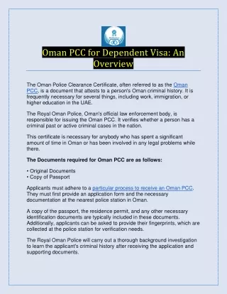 Oman PCC for Dependent Visa An Overview