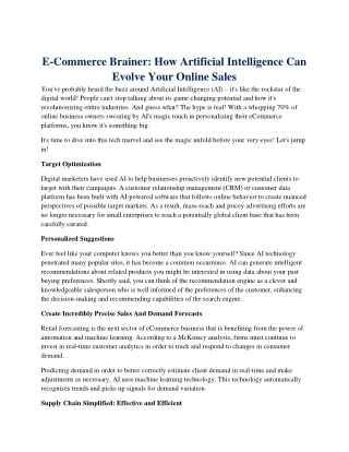 E-Commerce Brainer: How Artificial Intelligence Can Evolve Your Online Sales