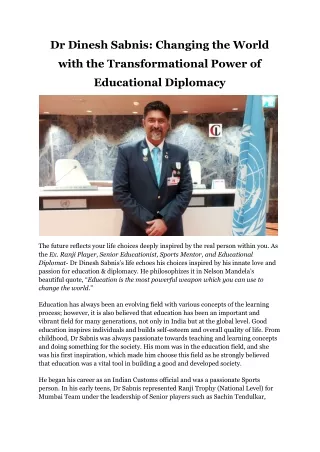 Dr Dinesh Sabnis_ Changing the World with the Transformational Power of Educational Diplomacy