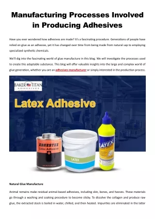 Manufacturing Processes Involved in Producing Adhesives