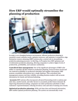 How ERP would optimally streamline the planning of production