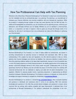 How Tax Professional Can Help with Tax Planning