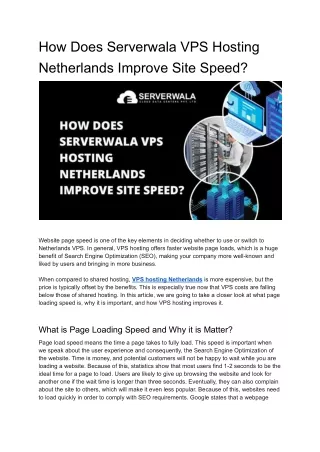 How Does Serverwala VPS Hosting Netherlands Improve Site Speed
