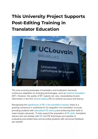 This University Project Supports Post-Editing Training in Translator Education