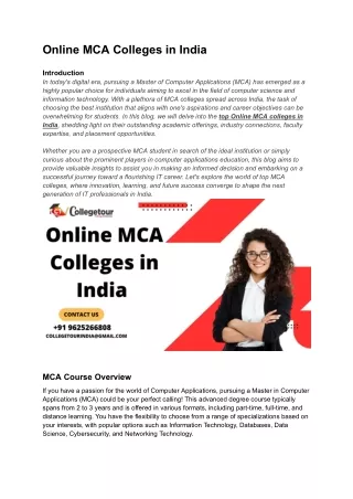 Online MCA Colleges in India